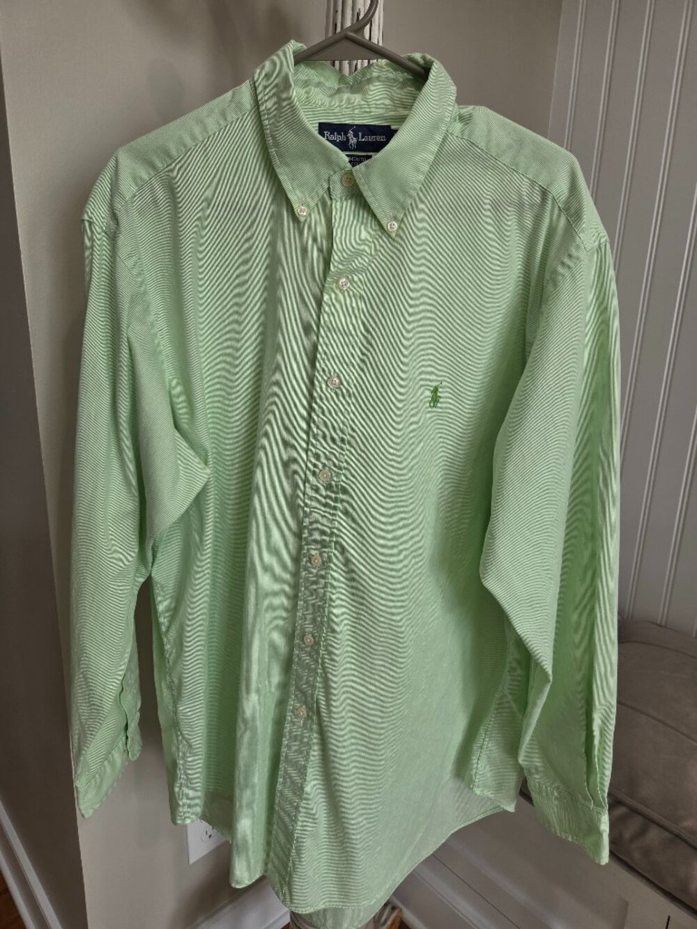 Men's Ralph Lauren Yarmouth Shirt 16 1/2 34/35 L Oxford Long Sleeve Green Stripe